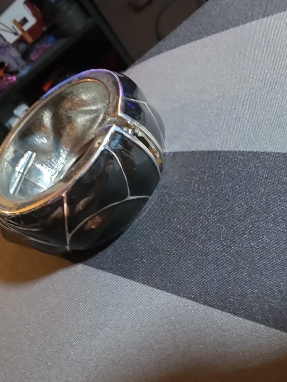 Chunky Black Enamel and Silver-Accent Bangle Bracelet